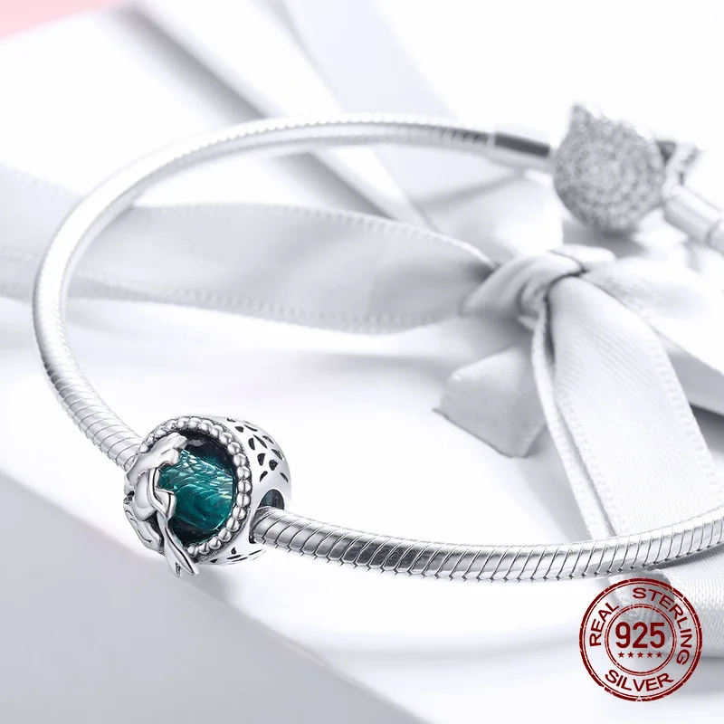 Rebeke Настоящее серебро 925 пробы Голубые Стеклянные Прозрачные амулет-Русалка бусины подходят к оригинальному браслету Pandora Изготовление ювелирных изделий
