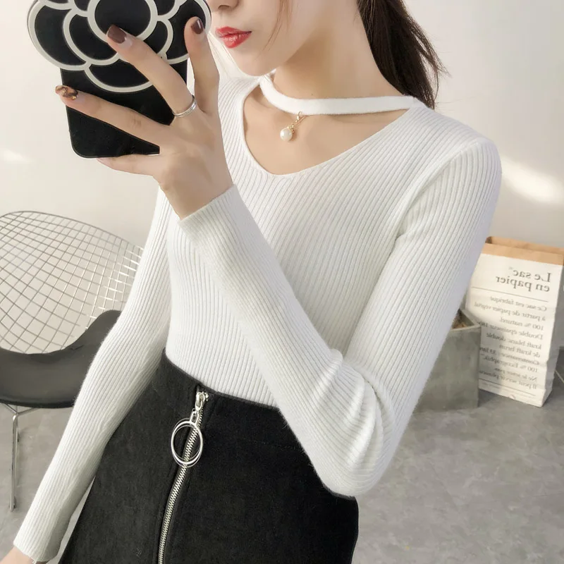 Billige Mode Pullover Frauen 2019 Herbst Winter Langarm Sexy V ausschnitt Pullover Tops Grund Weiche Dünne Gestrickte Pullover Burgund