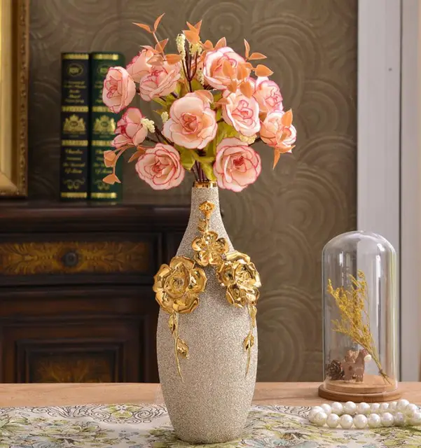 Europe Gilt Frosted Porcelain Vase Vintage Advanced Ceramic Flower Vase For Room Study Hallway Home Wedding Decor B