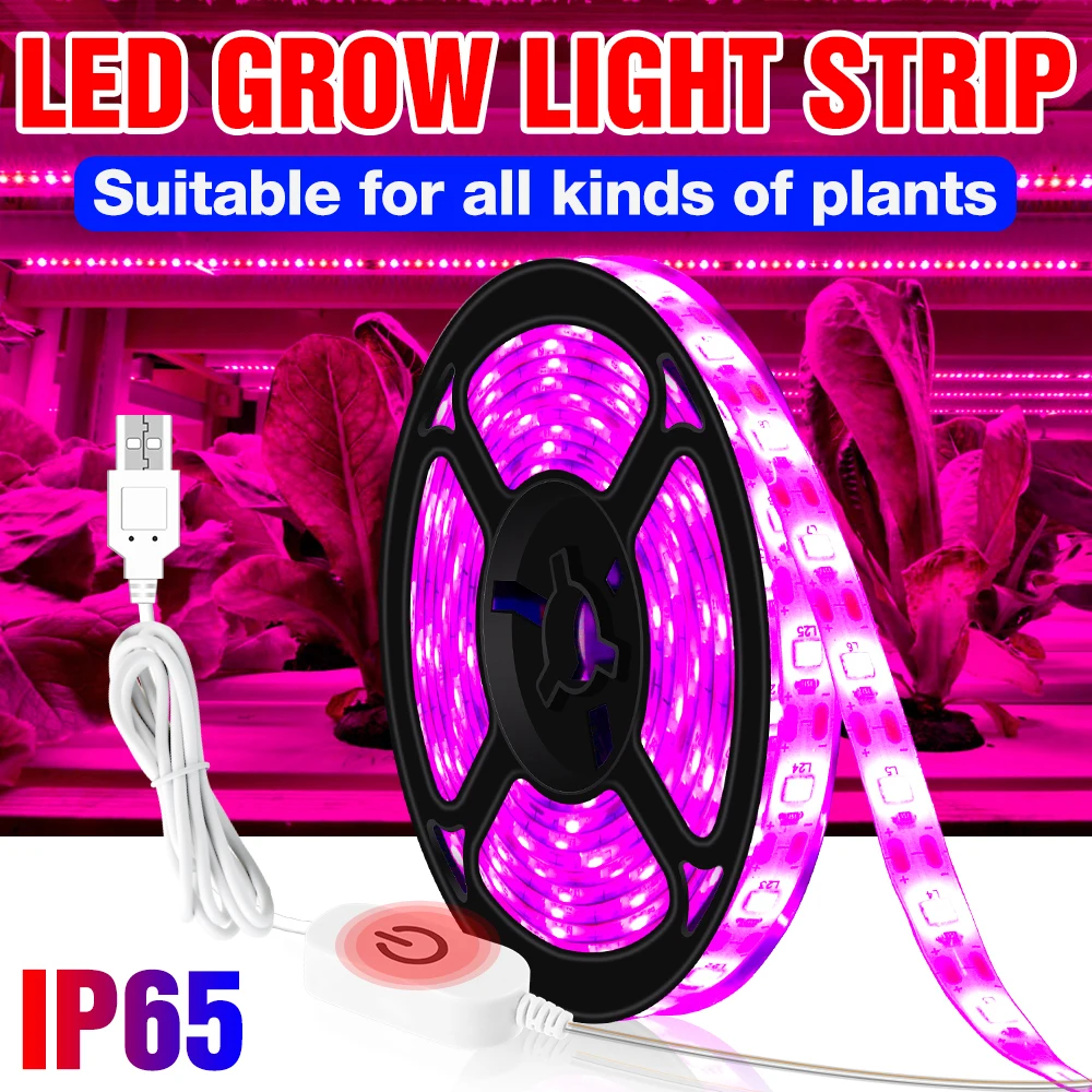 

Plants Growing Light LED Full Spectrum Lamp Strip 0.5 1 2 3m USB 5V Grow Light Touch Dimmable Phyto Lamp Hydroponics Fitolampy