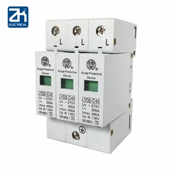 baratas C40-3p 40ka 20ka ~ ~ 275V 385V 420V Ac Spd Protetor Contra Surtos Casa Baixa-tensão De Proteção Arrester Dispositivo 2p + N Proteção Contra Raios