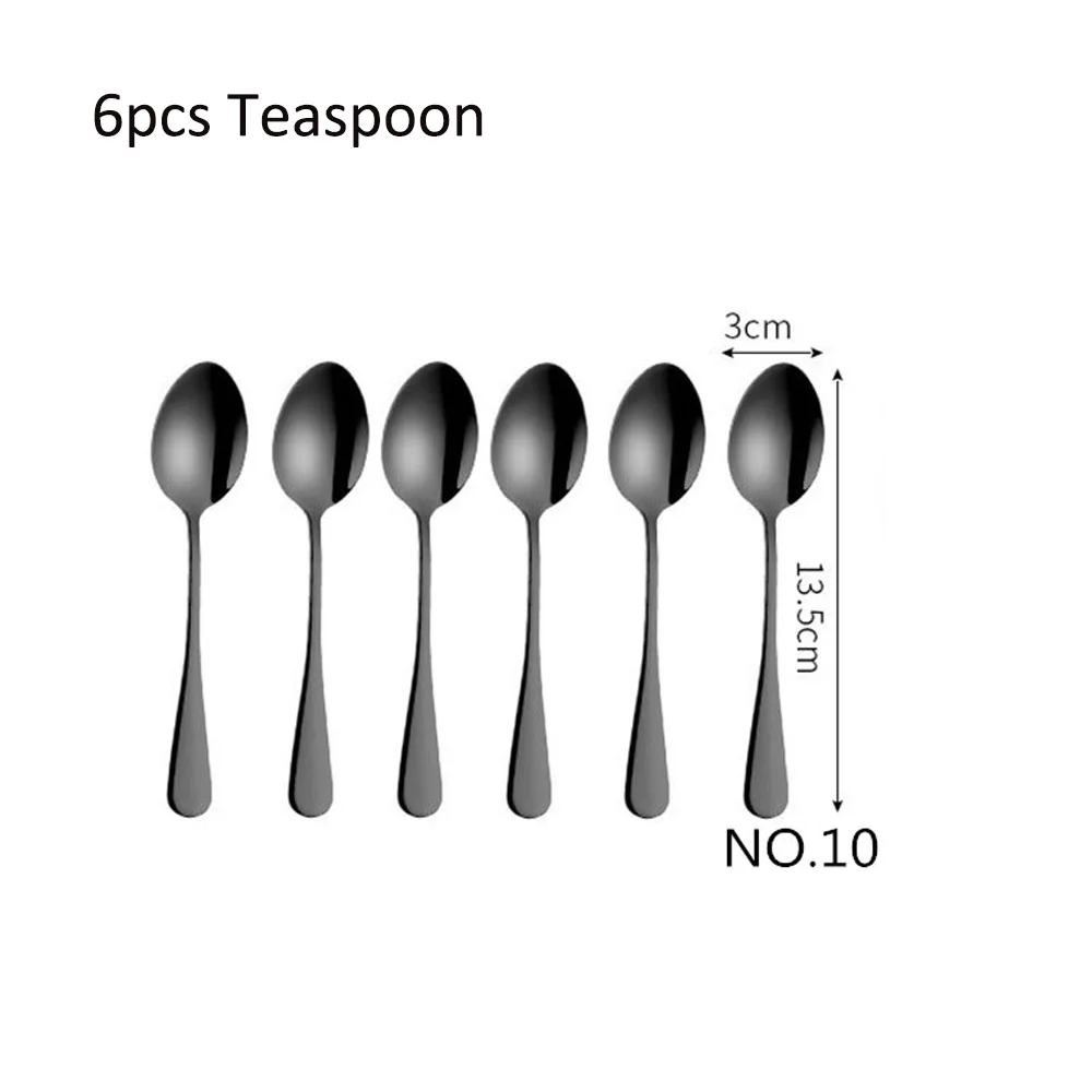 NO10 Teaspoon 6 шт./компл. черная столовая посуда, нержавеющая сталь набор столовых приборов нож для раздачи вилка совки набор столовых приборов набор кухонных принадлежностей - Цвет: NO10 Teaspoon