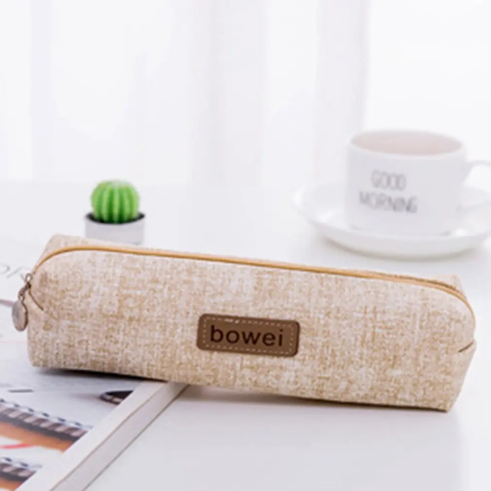 Beige Холщовый чехол для карандашей в Корейском стиле больших Ёмкость Карандаш Чехол студенческие Женские простой Карандаш Чехол сумка - Цвет: Beige