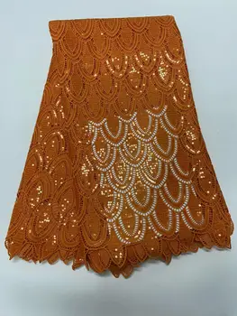 

Hot Sale orange Nigerian Laces Fabrics High Quality Tulle African Laces Fabric Wedding African French Net Lace FR816