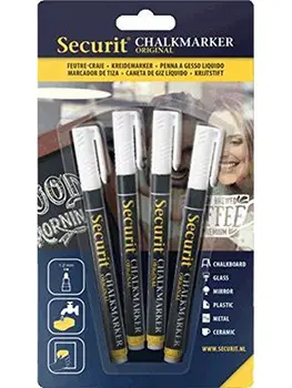 

Securit Liquid Chalk Markers White - Pack of 4 | Liquid Chalk Pens, Chalk Board Pens
