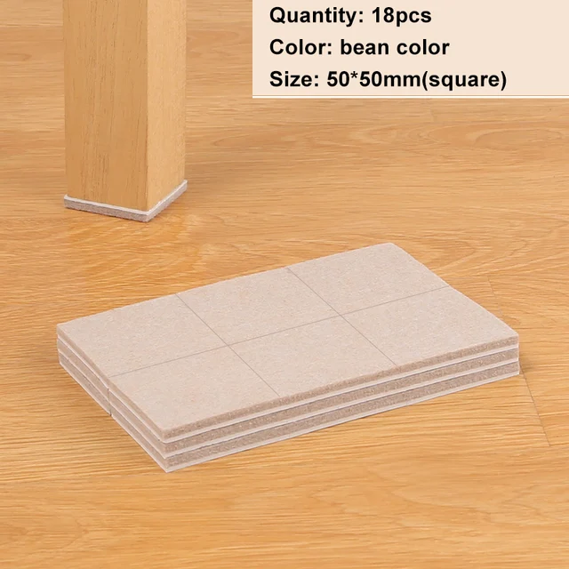 Felt Pads Furniture Feet Protector 5mm Square Table Chair Leg Stickers Cover Mats Wood Floor Protectors Bottom Anti-Slip Pads 50-50mm 18pcs