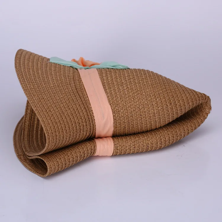 Straw Hat Lady summer outing sunscreen hat sunhat Flower Beach Hat foldable fisherman hat