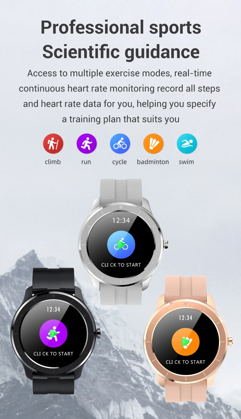 Smart Watch Round Dial Waterproof for iOS Android - Smartwatches - Simple, Long Lasting, Comfortable