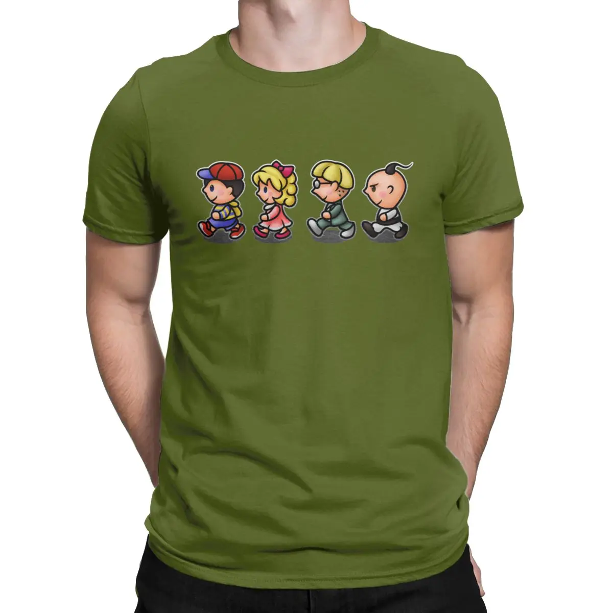 Мужские футболки Earthbound, для мальчиков, для мамы, для ролевых игр, хлопок, одежда, Ретро стиль, короткий рукав, вырез лодочкой, футболка, 4XL, 5XL, 6XL, футболки - Цвет: Армейский зеленый