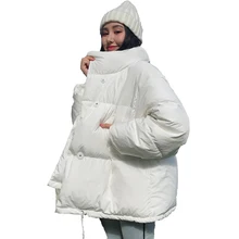 2020 moda feminina casacos de inverno sólido jaquetas estilo coreano gola solta grosso pulverizado algodão parkas casuais para mulheres(China)