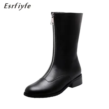 

ESRFIYFE 2020 New Women Ankle Boots Front Zipper Round Toe Chunky Med Heels Combat Rock Gothic Short Boots Autumn Winter Shoes