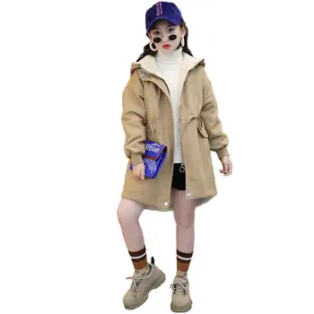 

2020 Autumn WInter Children Girls Plus Velvet Windbreaker Jacket Kids Girl Thick Warm Outwear Teen Casual Hooded Trench Coat K56