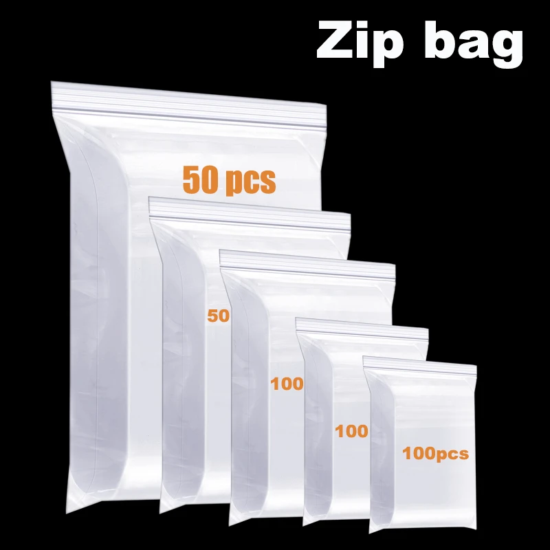 100Pcs Clear Thick Heavy Duty Zip Lock Bags Transparent Ziplock Poly ...