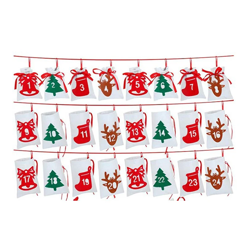 

Christmas Advent Calendar Gift Bag DIY Felt Countdown Calendar Garland Date 1-24 1-31 New Year Christmas Decor For Home Dropship