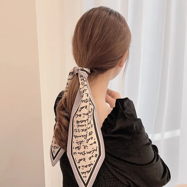 Women Silk Scarf Headband Female Tied Hair Summer Ribbon Retro French Bow Korean Horsetail Bundle Japanese Girl Hair Headdress Headband 9