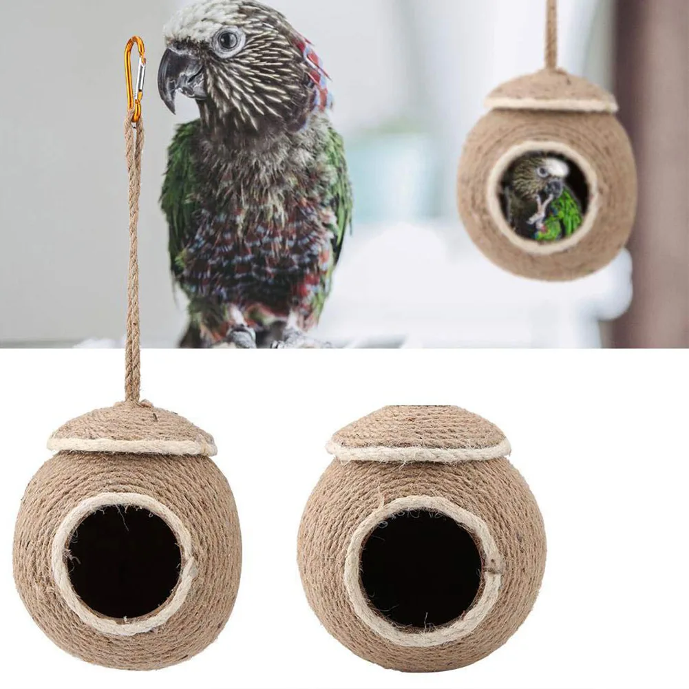 Гнездо для попугая из натуральной кокосовой скорлупы клетки для птиц домик для попугая гнездование с висячим шнурком для мелких попугаев