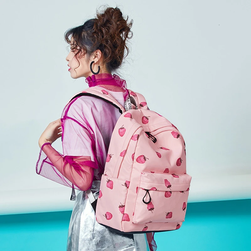 Simple Vintage Chinese Style Canvas Backpack Women Flower Strawberry Printing Nylon Bag Laptop School Bags For Girls | Багаж и сумки