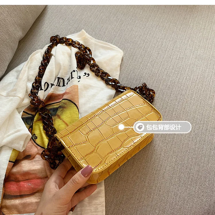 New Crocodile Chain Crossbody Bags for Women Acrylic Chain Women's Bags PU Leather Handbags Clutch Purse Bolso femenino