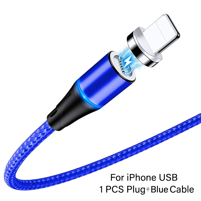 Магнитный кабель 3а 1 м, светодиодный кабель Micro usb type C, магнитный usb-кабель для зарядки iPhone X 7 huawei samsung, зарядный кабель для мобильного телефона - Цвет: For iPhone Blue
