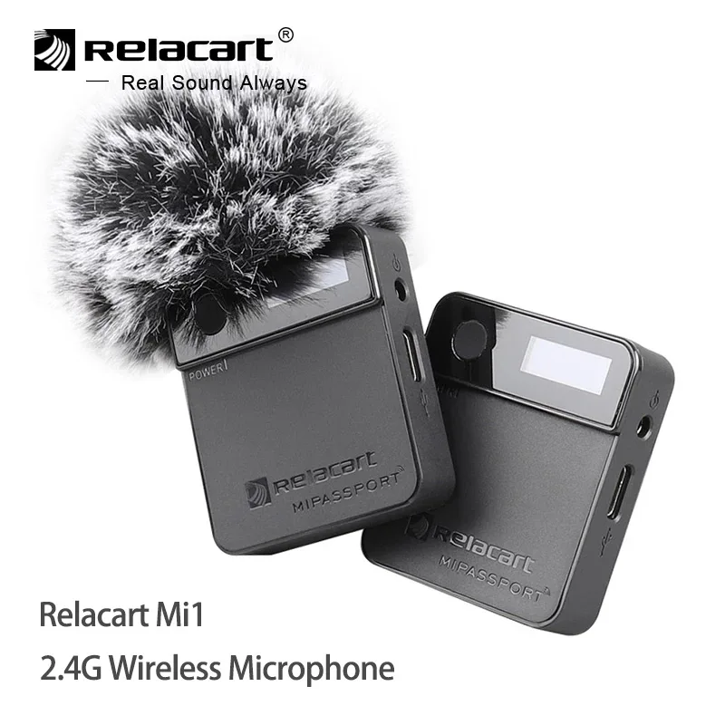 Relacart Mi1 2.4G Wireless Microphone system Receiver Transmitter Kit 3.5mm Lavalier Microphone for DSLR Camera Phones