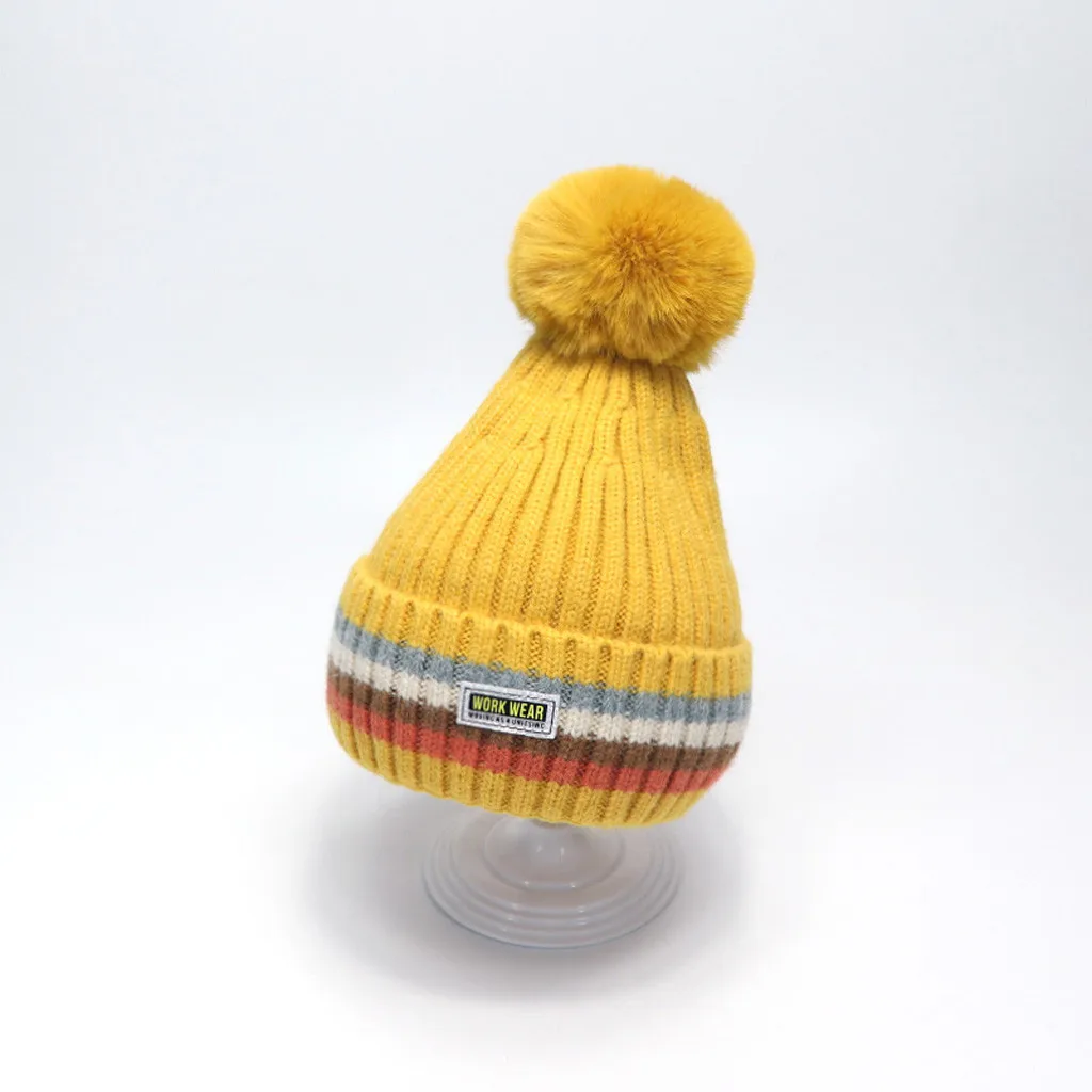 Children Winter Pom Pom Stitching Hats Letter Printed Warmer Colorful Knit Beanie Caps Unisex Comfortable Autumn Bonnets 19Nov07 - Цвет: B