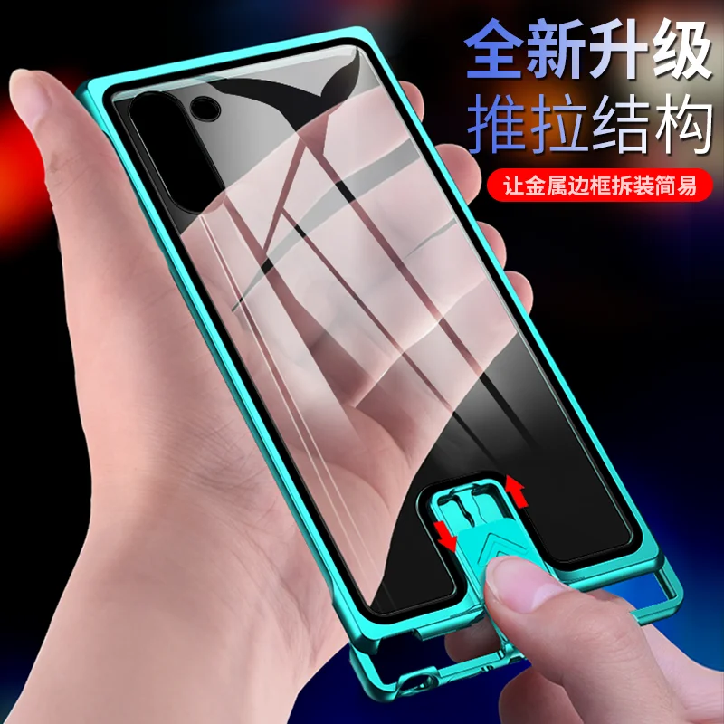 Металлическое стекло для samsung Galaxy Note 10 Plus+ чехол с замком металлическая рамка ударопрочный защитный чехол HD закаленное стекло полностью покрывает