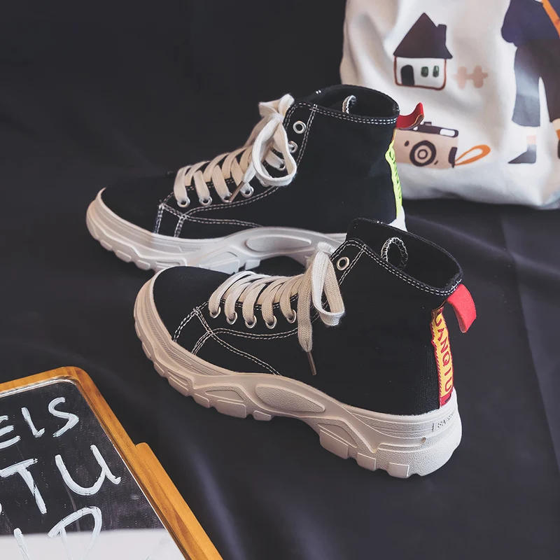 

Woman Boots Handsome 2019 New Trends Autumn Breathable Boots Summer Student Shoes Canvas Botas Army Green Khaki Chunky Sole