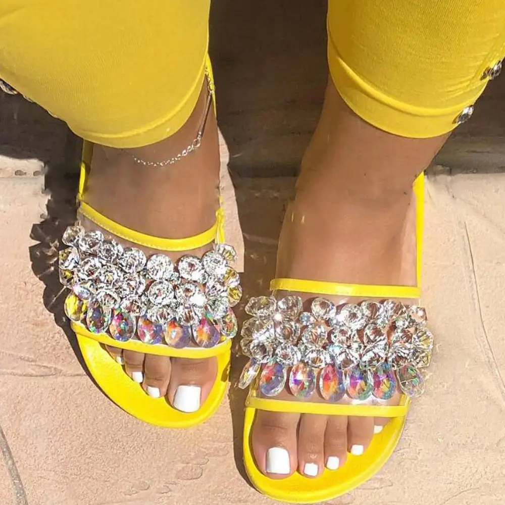 

2019 New Women flat with Shoes Woman Sandals Open Toe Ladies Slipper Crystal sandals sandals slippers