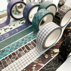 Autocollant de processus de bande de masquage planificateur de journal 1.5cm x 7m, papier d'aluminium noir et or vintage, bande Vashi décorative pour Scrapbook 