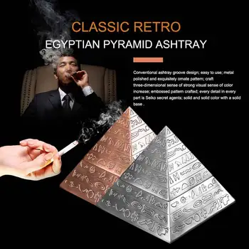 

Silver creative fashion decoration classic vintage Egyptian metal carved pyramid with lid ashtray home decoration gift