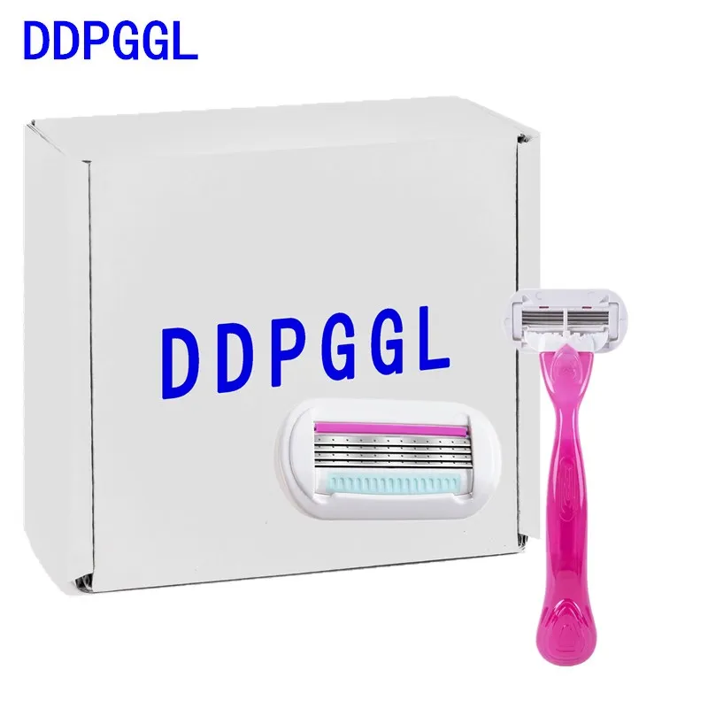 

DDPGGL 1Handle 2Blades Safety Beauty Manual Stainless Steel Blade Shaving Women 4 Layers Blades Shaver Razor Replacement Head