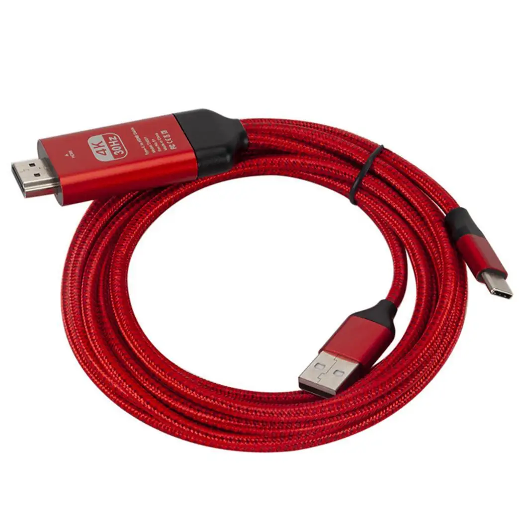 Type-c кабель преобразования HDMI 4KUSB-C красный/черный к телевизору подключение экрана 2 м поддержка мобильного телефона 98g