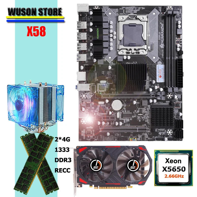 Материнская плата HUANANZHI X58 M ATX комбинированный процессор Intel Xeon X5650 2 66 ГГц с