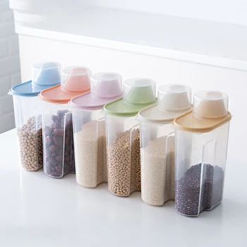 

PP Food Storage Box Plastic Clear Container Set with Pour Lids Household Kitchen Storage Bottles Jars Dried Grains Tank 1.9L-3L