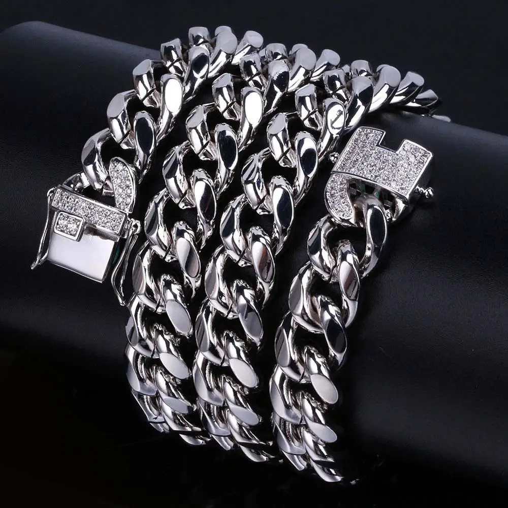 

Miami Cuban Chain Chain Necklace Charms For Men Gold Silver Color Cubic Zircon Trendy Men's Hip Hop Fashion Jewelry Gifts