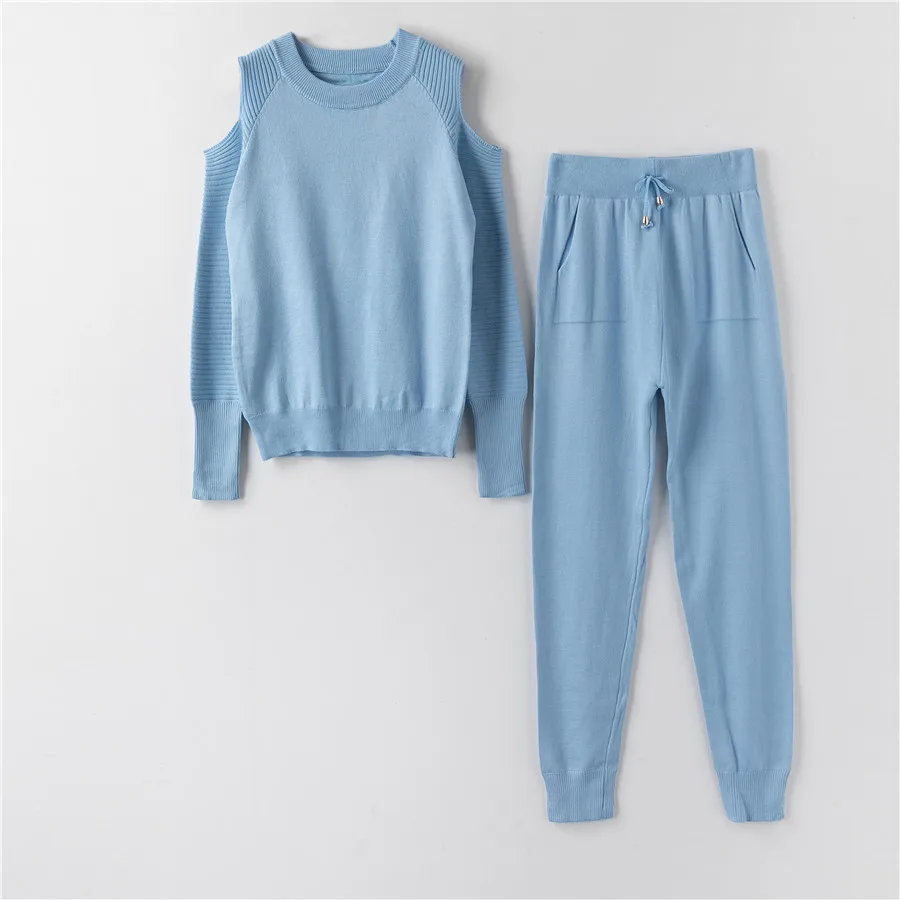 

2020 Fashion Women sweater customes sets Autumn Winter pullovers thick soft long pant knitted sets Casual 2PCS Track Suits