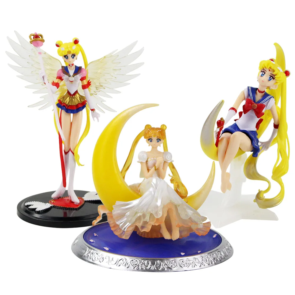 

13-18cm 3styles Sailor Moon Tsukino Wings Cake Decoration PVC Action Figure Collection Model Toy Doll Birthday Gifts for girl