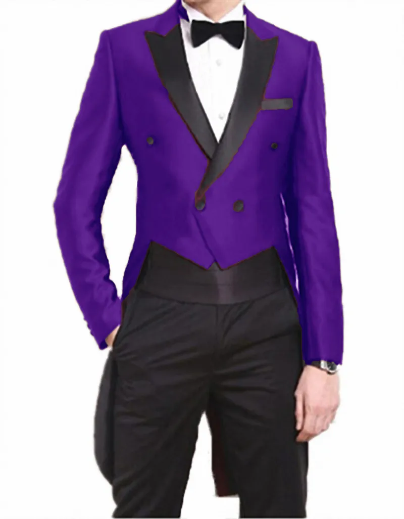 Пиковые лацканы мужские ласточкин хвост банкетные костюмы 2 шт. винтажные костюмы жениха наборы фрак Блейзер Куртка для рождественского ужина - Цвет: Фиолетовый