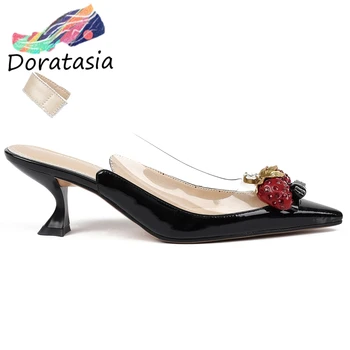 

DORATASIA Girl Sexy Pointed Toe Party Transparent Sandals Summer Sweet Decorating Date Sandals Women Med Heels Shoes Woman