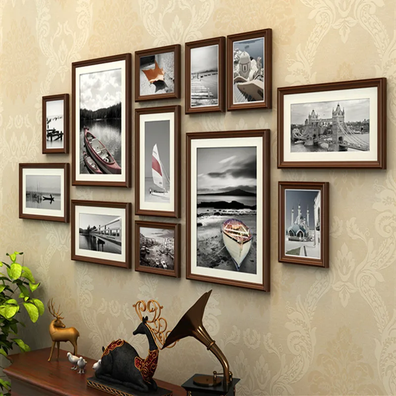 

12pcs/set Photo Frame Combination Pastral Style Wall Hanging Photo Frame Wood Sofa Background Home Decor Picture Frames Quality