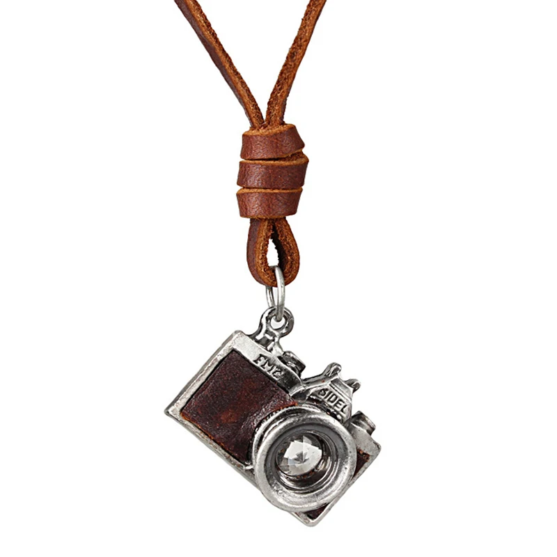 Старинная камера ожерелье камера регулируемое кожаное ожерелье Кулон Ретро камера кожаная Пара Ожерелье