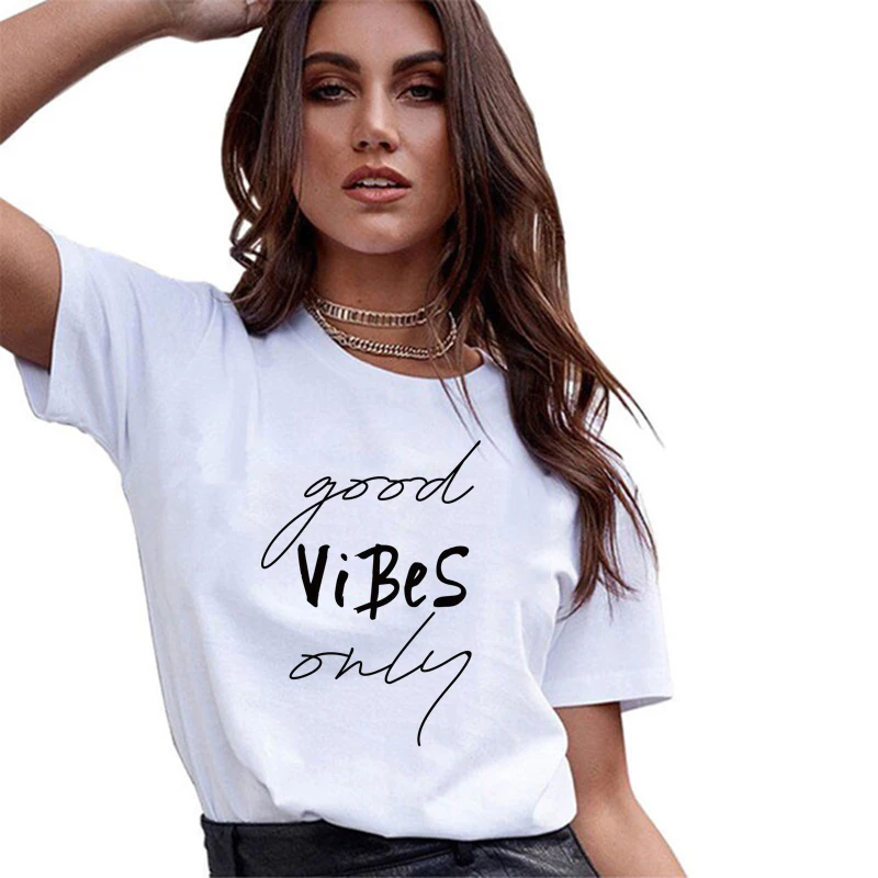 2020 женская футболка Only Good Vibes Tees Kawaii Женская из полиэстера высокого качества с