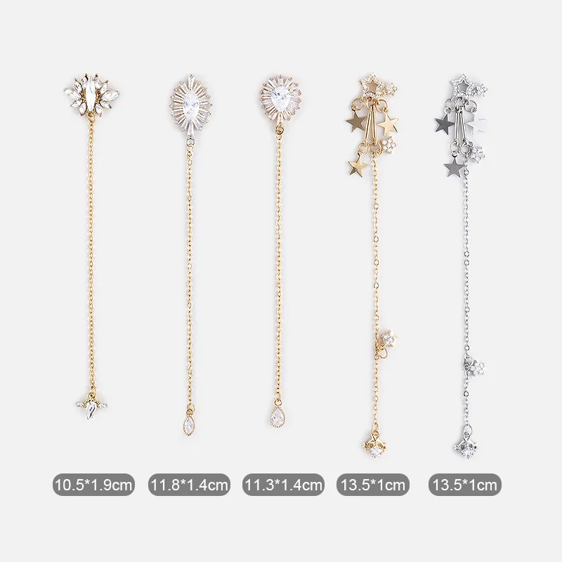 1 Pc Nail Charms Alloy Drill Chains Mixed Shape Ornament Bling Rhinestones Studs Charms 3D Nail Art Decoration Accessories