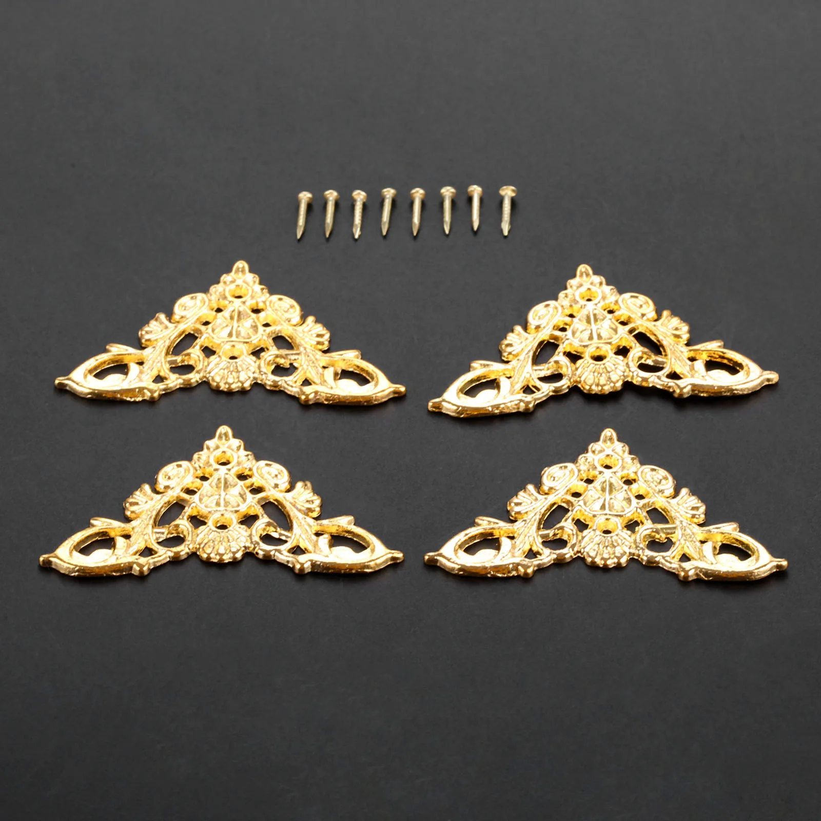 4Pcs Antique Brass Edge Corner Protector Bumper Guard Jewelry Box Decor Box Album Feet Leg Brackets Furniture Corner Protector Decorative Corner Cover Wood Box Feet Protector Metal Decorative Protectors