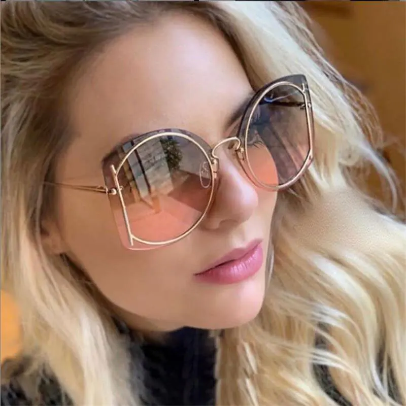 Gafas de sol de diseñador falsas de moda 2019 de marca de lujo gafas sin montura personalidad clara gafas grandes para sombras Oculos|Gafas de para mujer| - AliExpress