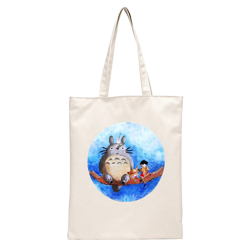 Spirited Away Faceless  Print Reusable Shopping Bag Women Canvas Tote Bags Printing Eco Bag Cartoon Shopper Shoulder Bags