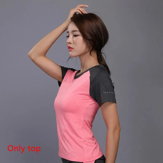 PinkTShirt Комплект для йоги из 2 предметов, одежда для спортзала, фитнеса, теннисная рубашка+ штаны для бега, облегающие Леггинсы для йоги и тренировок, спортивная одежда для женщин - Color: PinkTShirt