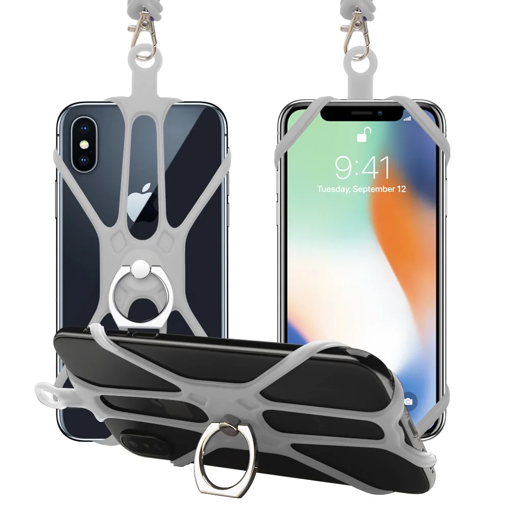 Light Grey Силиконовый ремешок чехол для телефона для iPhone Универсальный анти-падение портативный Холтер силиконовый телефон ремешок для мобильного телефона samsung - Цвет: Light Grey