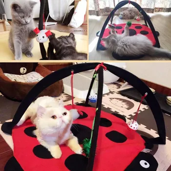 

Cartoon Pet Play Tent Multifunction Cat Hammocks Kitten Sleep Bed Foldable Cat Mat with Balls Dog Play House Toys