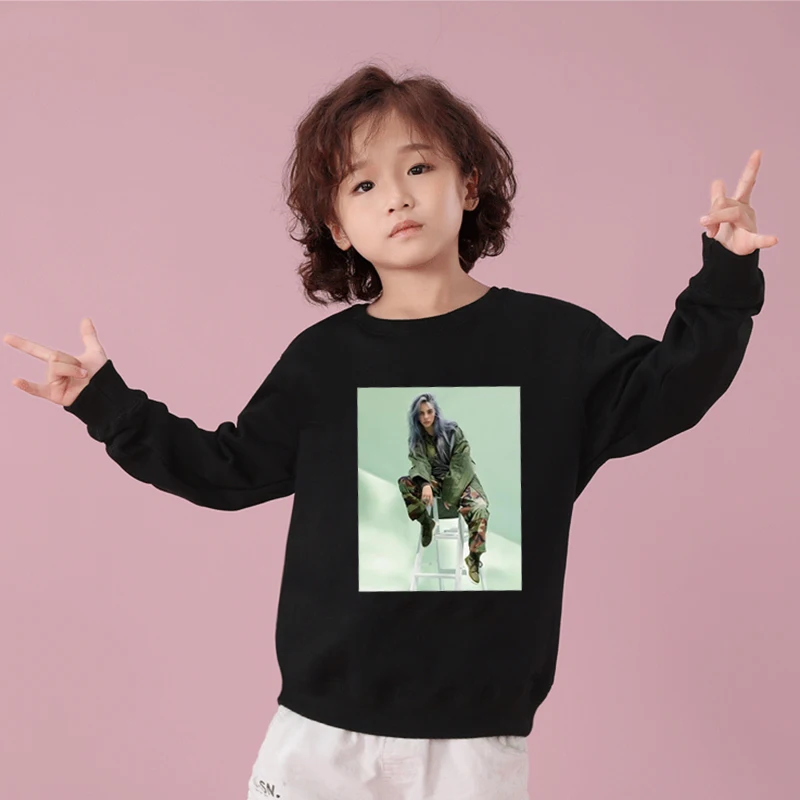 Новые весенне-осенние детские толстовки с капюшоном Billie Eilish, свитшоты для маленьких мальчиков и девочек, Детская футболка с длинными рукавами, пуловер, одежда